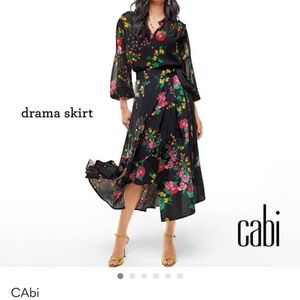 CAbi Black Floral High-Low Dress with Pink & Green Accents